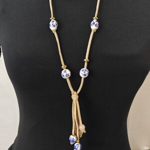Elegant Blue and Gold Beaded Necklace